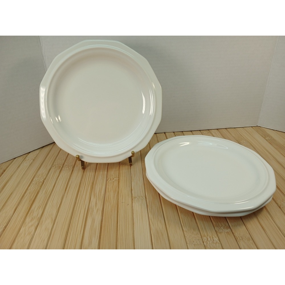 Pfaltzgraff Heritage White Salad Plates Set of 3 Octagon Stoneware USA 8.5 inch